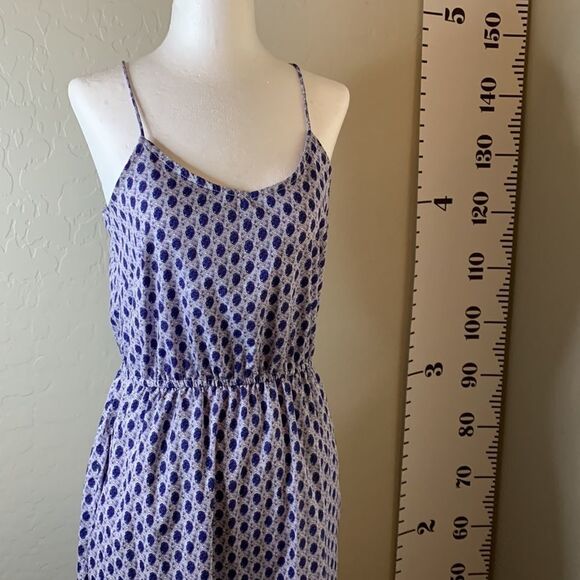 H&M blue sleeveless summer dress with pockets elastic waist mid length SZ 6 - Picture 2 of 14